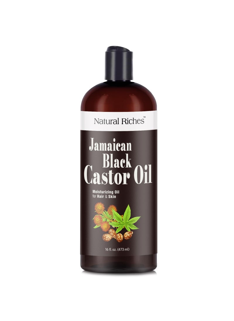 Natural Riches Jamaican Black Castor Oil Pure Organic Cold Pressed for Hair Growth Skin Care for Dry Skin Conditioning Eyebrows Eyelashes Scalp and Nail Moisturizes & Repairs 16fl.oz.