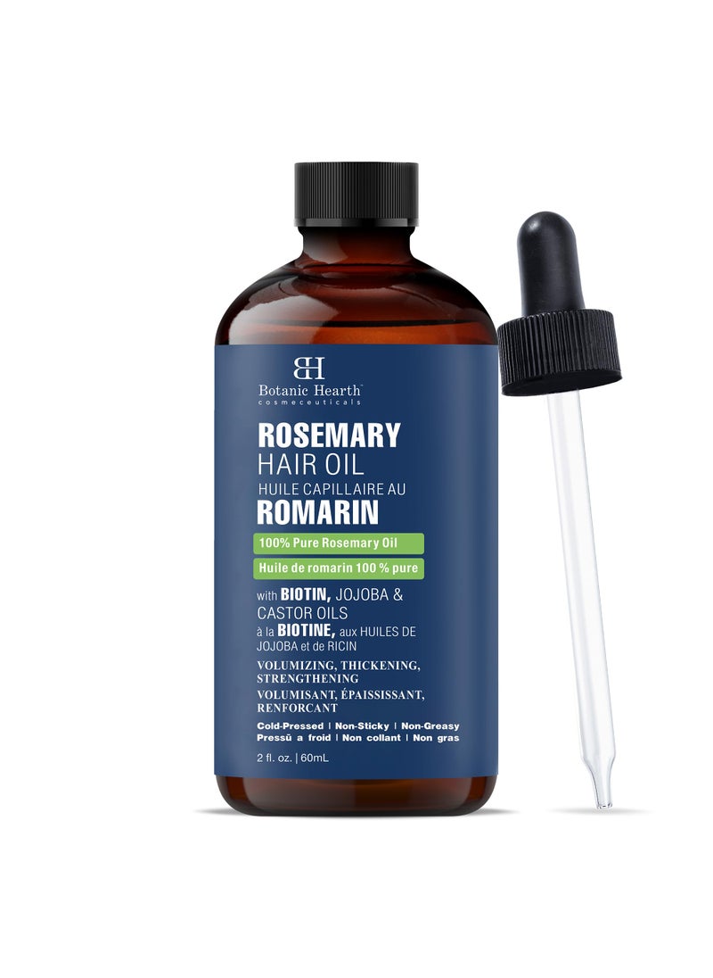 Botanic Hearth 100% Pure Rosemary Oil For Hair Infused With Biotin | Hair Strenghtening Treatment | Nourishing & Volumizing | With Jojoba Oil & Castor Oil | Non GMO Verified | 2 fl oz