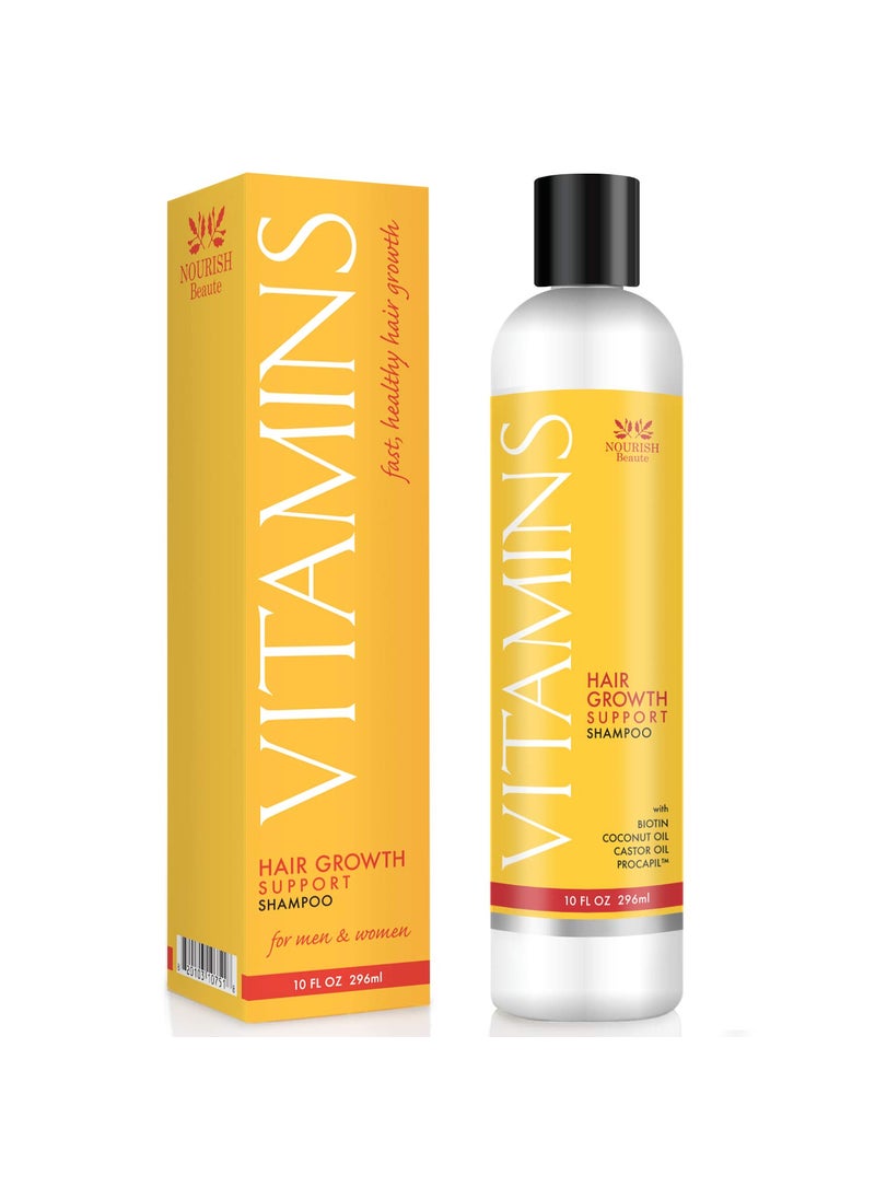 Nourish Beaute Vitamins Shampoo for Hair Loss that Promotes Hair Regrowth, Volume and Thickening with Biotin, DHT Blockers, Antioxidants, Oils and Extracts, For Men and Women, 1 Pack, 10 Ounces