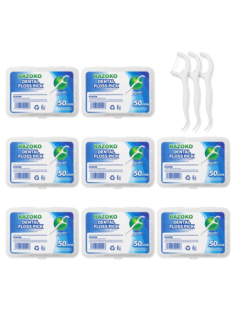 RAZOKO Dental Floss Picks High Toughness Professional Toothpicks Sticks 8-Pack(400pcs) with Portable Case and Dental Picks