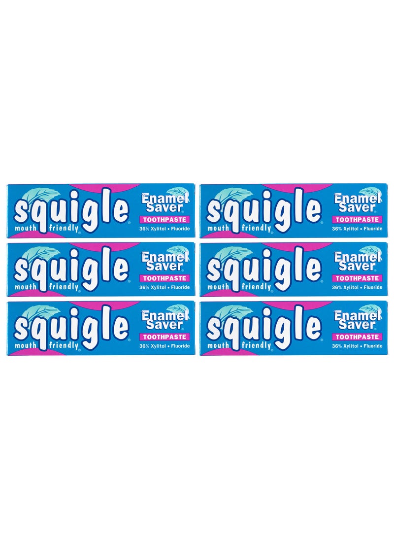 Squigle Enamel Saver Toothpaste (Canker Sore Prevention & Treatment) Prevents Cavities, Perioral Dermatitis, Bad Breath, Chapped Lips - 6 Pack