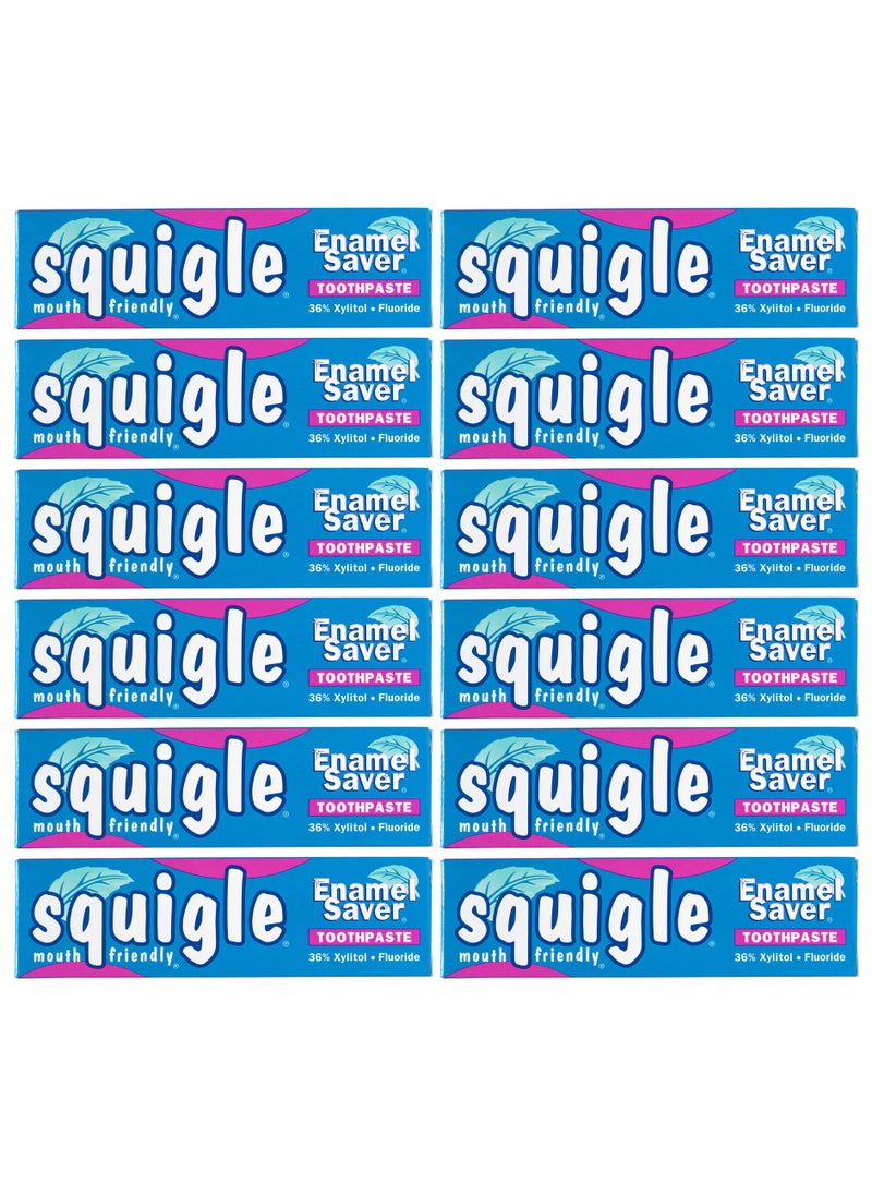 Squigle Enamel Saver Toothpaste (Canker Sore Prevention & Treatment) Prevents Cavities, Perioral Dermatitis, Bad Breath, Chapped Lips - 12 Pack