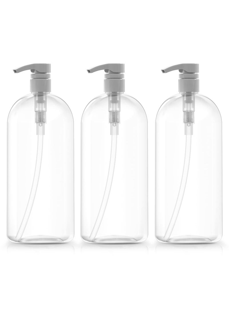 Bar5F Empty Shampoo Pump Bottles 32-Ounce BPA-Free 3-Pack White