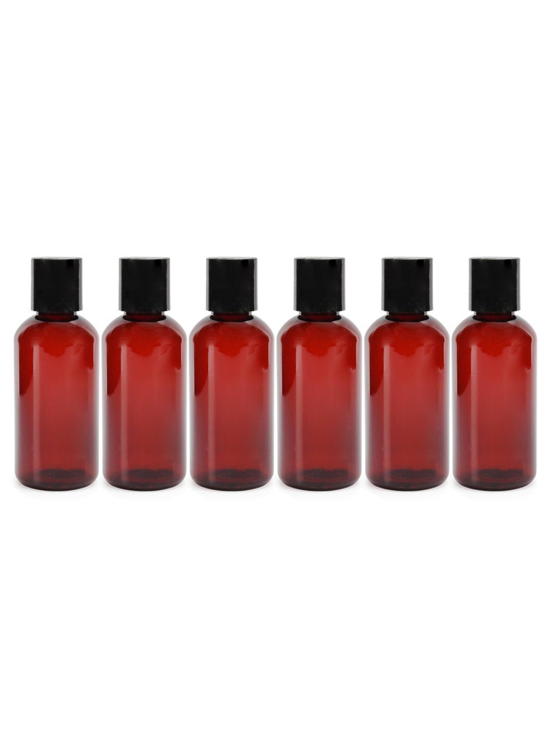 Cornucopia Brands 4oz Brown Plastic Squeeze Bottles w/Disc Top Flip Cap (6-Pack); BPA-Free Plastic Containers For Shampoo, Lotions, Liquid Soap, Creams