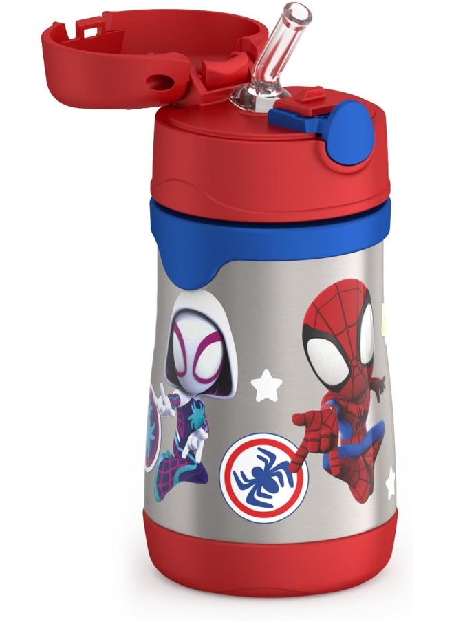 THERMOS Vacuum Insulated Stainless Steel 10oz Straw Bottle, Spidey and His Amazing Friends