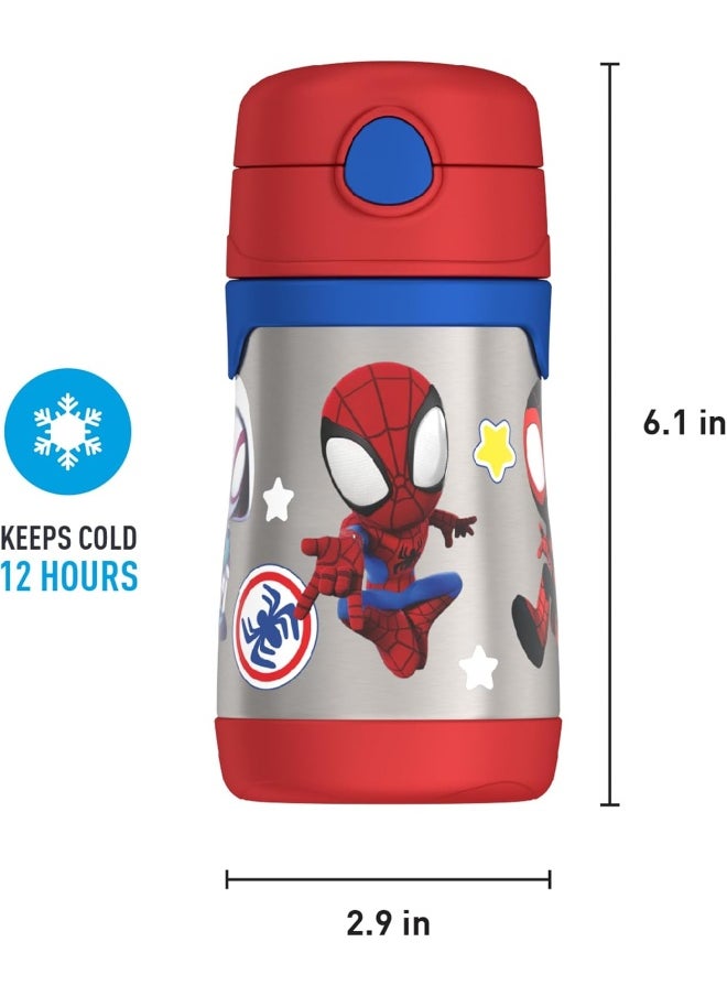 THERMOS Vacuum Insulated Stainless Steel 10oz Straw Bottle, Spidey and His Amazing Friends