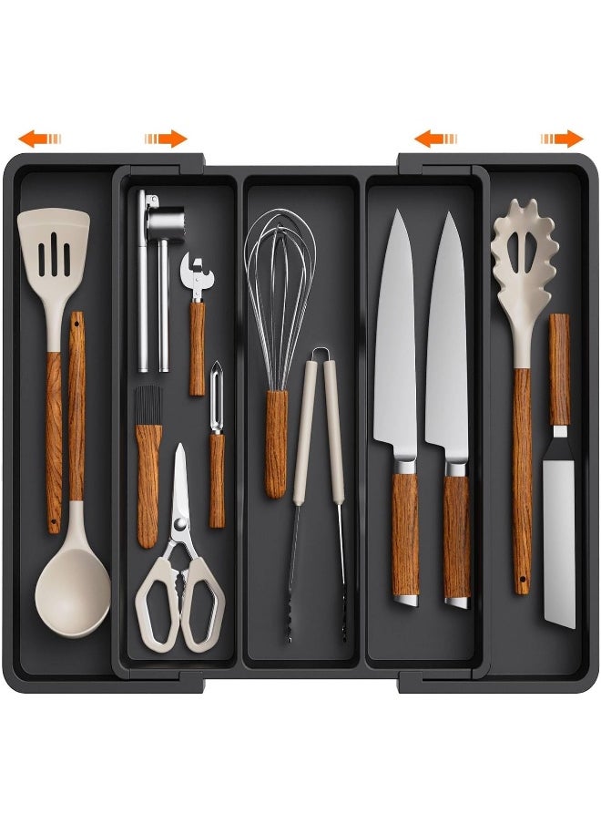 Lifewit Utensil Organizer for Kitchen Drawers, Expandable Cooking Utensil Tray, Adjustable Cutlery Silverware Flatware Holder, Plastic Kitchen Spatula Tools and Gadgets Storage Divider, Large, Black