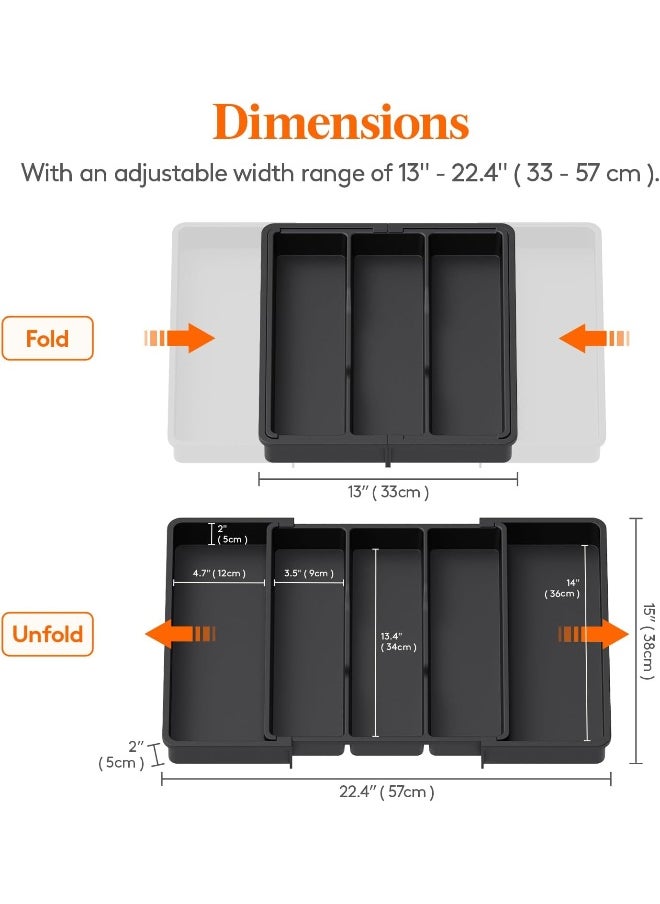 Lifewit Utensil Organizer for Kitchen Drawers, Expandable Cooking Utensil Tray, Adjustable Cutlery Silverware Flatware Holder, Plastic Kitchen Spatula Tools and Gadgets Storage Divider, Large, Black