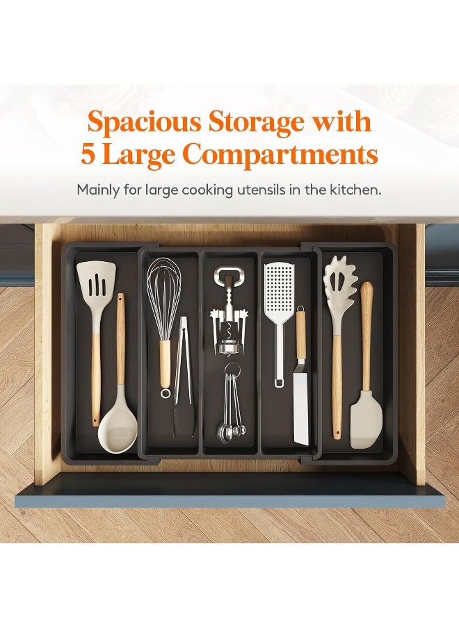 Lifewit Utensil Organizer for Kitchen Drawers, Expandable Cooking Utensil Tray, Adjustable Cutlery Silverware Flatware Holder, Plastic Kitchen Spatula Tools and Gadgets Storage Divider, Large, Black