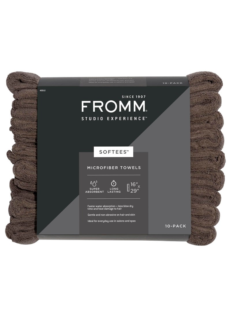 Fromm Softees Microfiber Salon Hair Towels for Hairstylists, Barbers, Spa, Gym in Brown, 16
