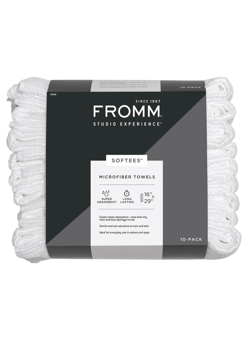 Fromm Softees Microfiber Salon Hair Towels for Hairstylists, Barbers, Spa, Gym in White, 16