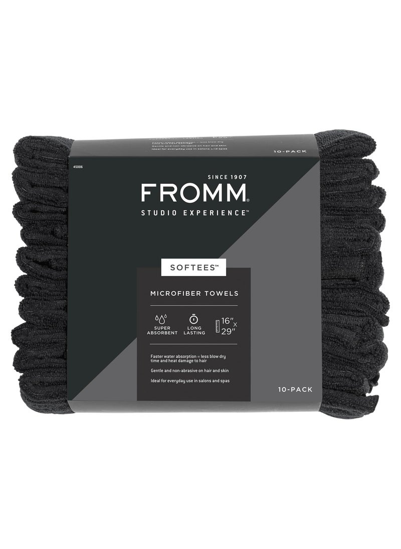 Fromm Softees Microfiber Salon Hair Towels for Hairstylists, Barbers, Spa, Gym in Black, 16