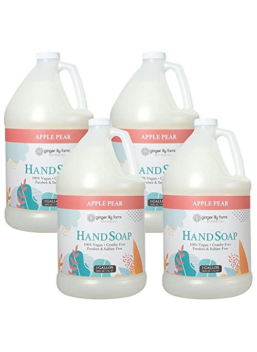 Ginger Lily Farms Botanicals All-Purpose Liquid Hand Soap Refill, 100% Vegan & Cruelty-Free, Apple Pear Scent, 1 Gallon (Pack of 4)