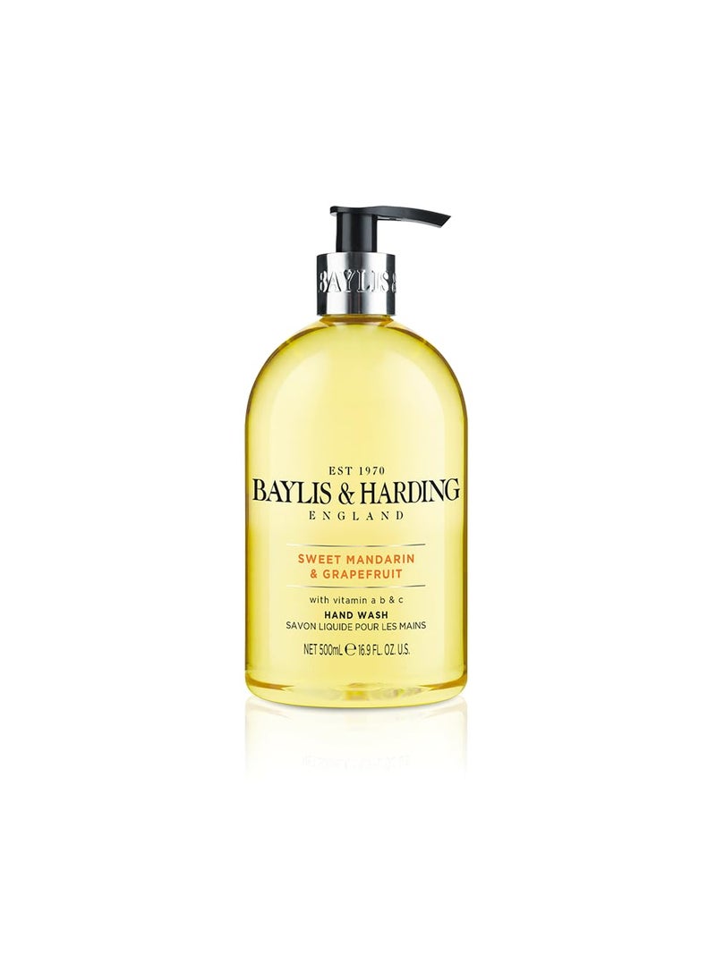 Baylis & Harding Liquid Hand Soap Wash with Dispenser, Sweet Mandarin & Grapefruit, 16.9oz/500ml