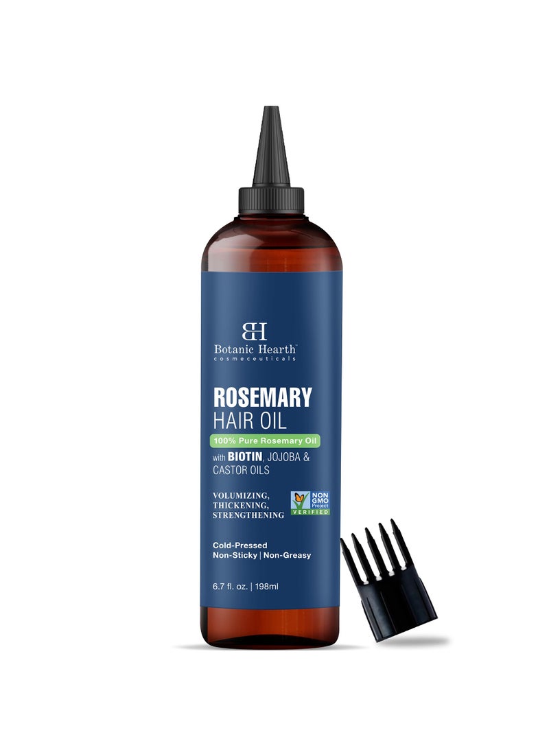 Botanic Hearth 100% Pure Rosemary Oil For Hair Growth (6.7 fl oz) Infused With Biotin, Jojoba & castor Oil | Hair strengthening Treatment | Nourishing & Volumizing | Non GMO Verified