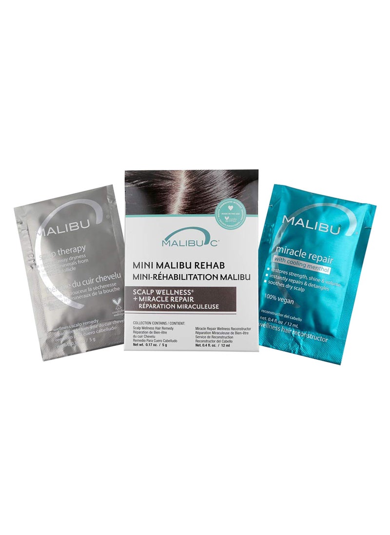 Malibu C Mini Malibu Rehab Scalp Wellness - Contains 2 Hair Remedy Packets - Miineral & Oil Infused Deep Conditioner and Scalp Rejuvenating Hair Care