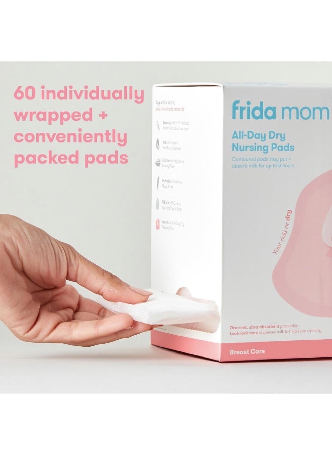 Frida Mom All Day Dry Disposable Nursing Pads Soft and Ultra Absorbent Breast Pads, Breastfeeding Essentials for Moms, 60 Count