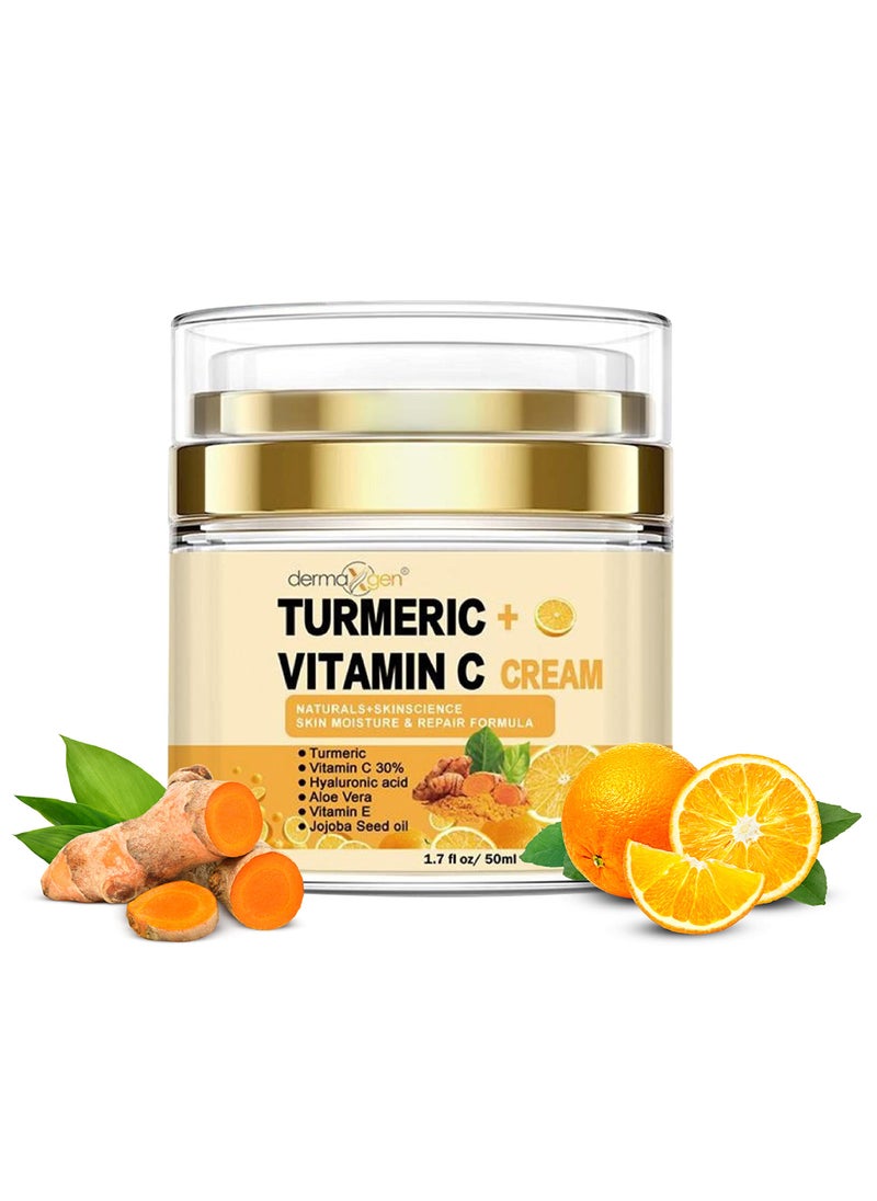 DERMAXGEN Turmeric Face Cream + 30% Vitamin C Glow Boosting Moisturizer & Skin Repairing, Hydrating with Organic Ingredients Anti-Aging Facial Cream, Normal, Dry, Oily & Combination Skin - 1.7 FL OZ