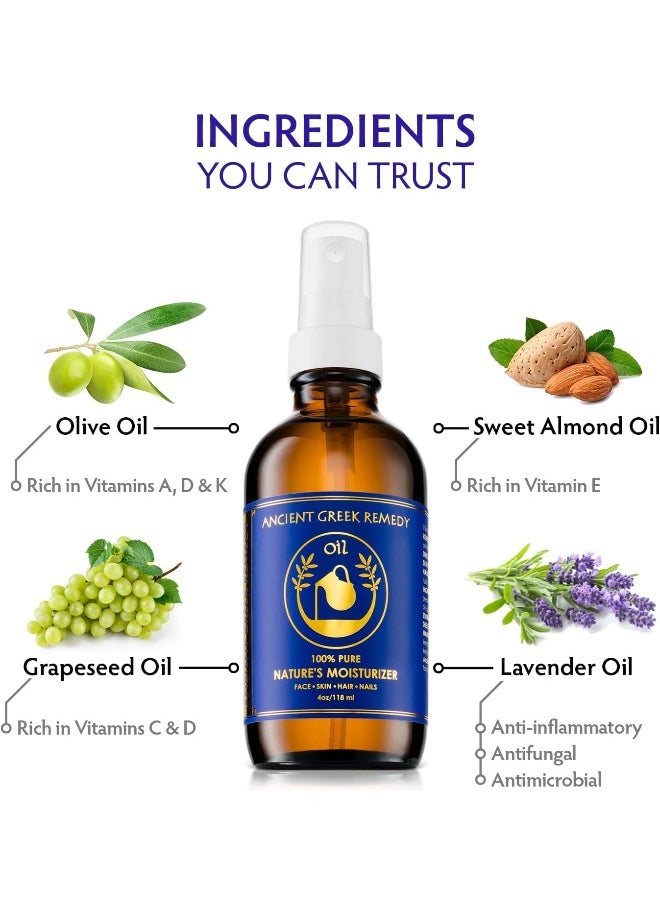 Organic Blend Of Olive, Lavender, Almond And Grapeseed Oils With Vitamin E. Daily Moisturizer For Skin, Hair, Face, Cuticle, Nail, Scalp, Foot. Pure Cold Pressed, Full Body Oil For Men And Women