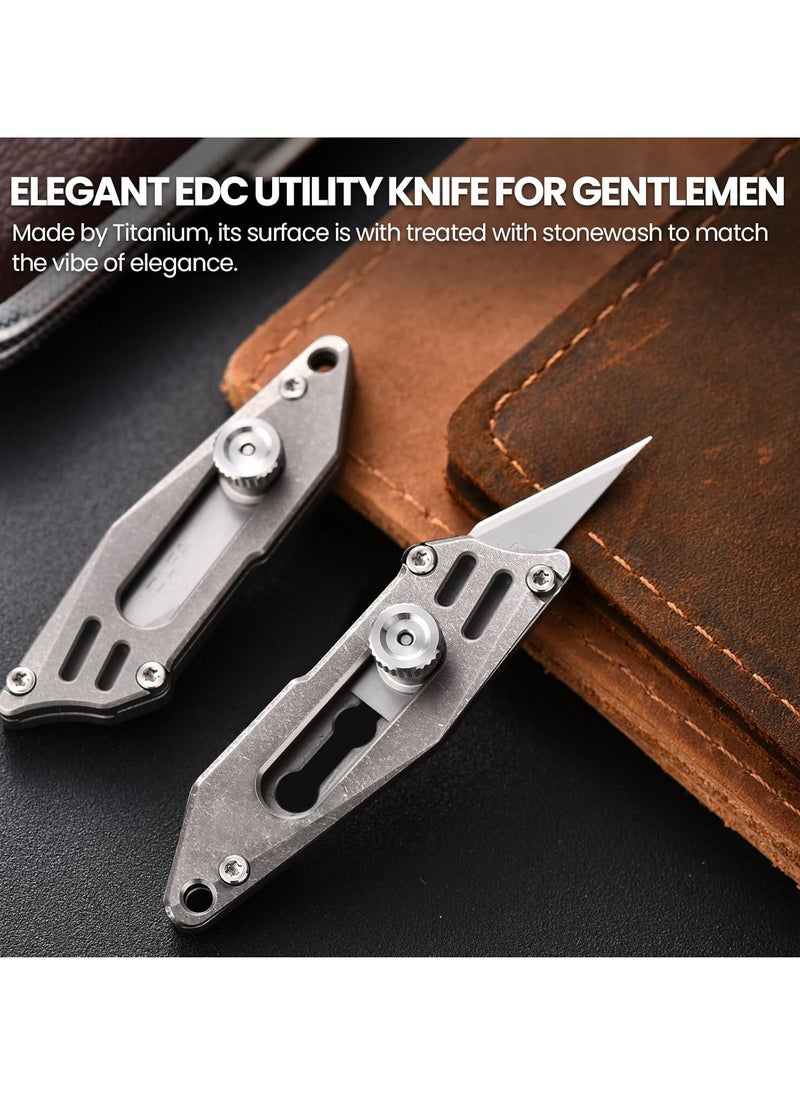 Titanium EDC Pocket Utility Knife with 5 Replacement Razor Blades, Cool Small Pocket Knife, Keychain Knives, EDC Knifes, Box Cutter, Gift for Men Women