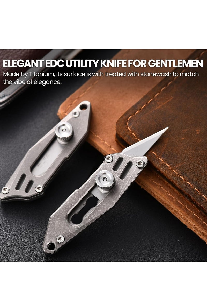 Titanium EDC Pocket Utility Knife with 5 Replacement Razor Blades, Cool Small Pocket Knife, Keychain Knives, EDC Knifes, Box Cutter, Gift for Men Women