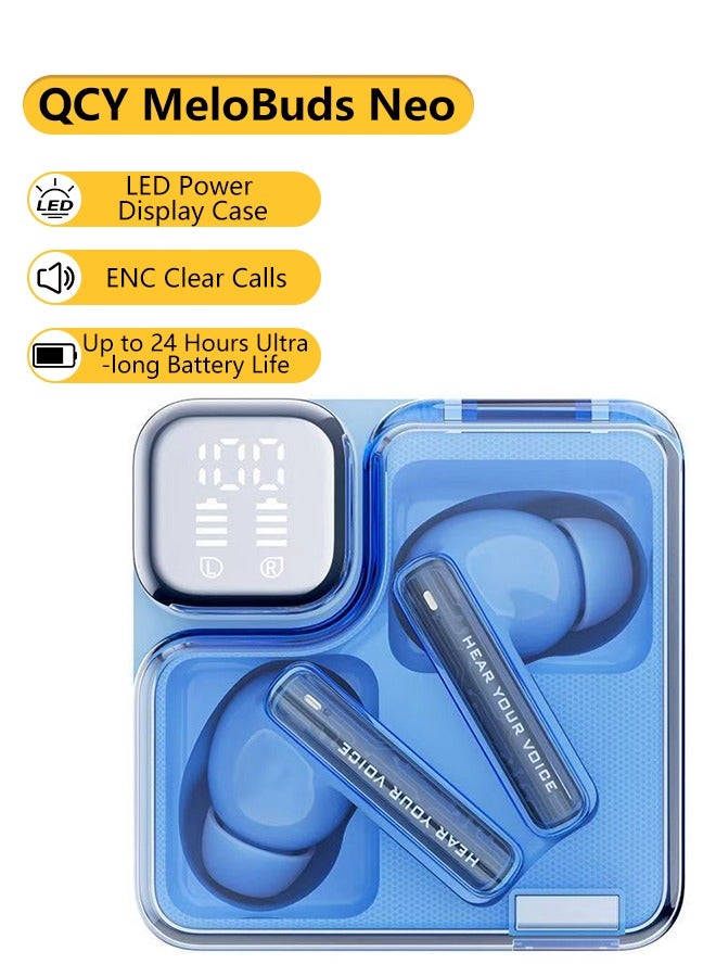 MeloBuds Neo Wireless Earbuds, Bluetooth 5.3 Earphones with HiFi Stereo Deep Bass, Personalized EQs, 4 Mics ENC Calls, LED Power Display, 24H Playtime, Dual Connection, IPX5 Waterproof - Blue