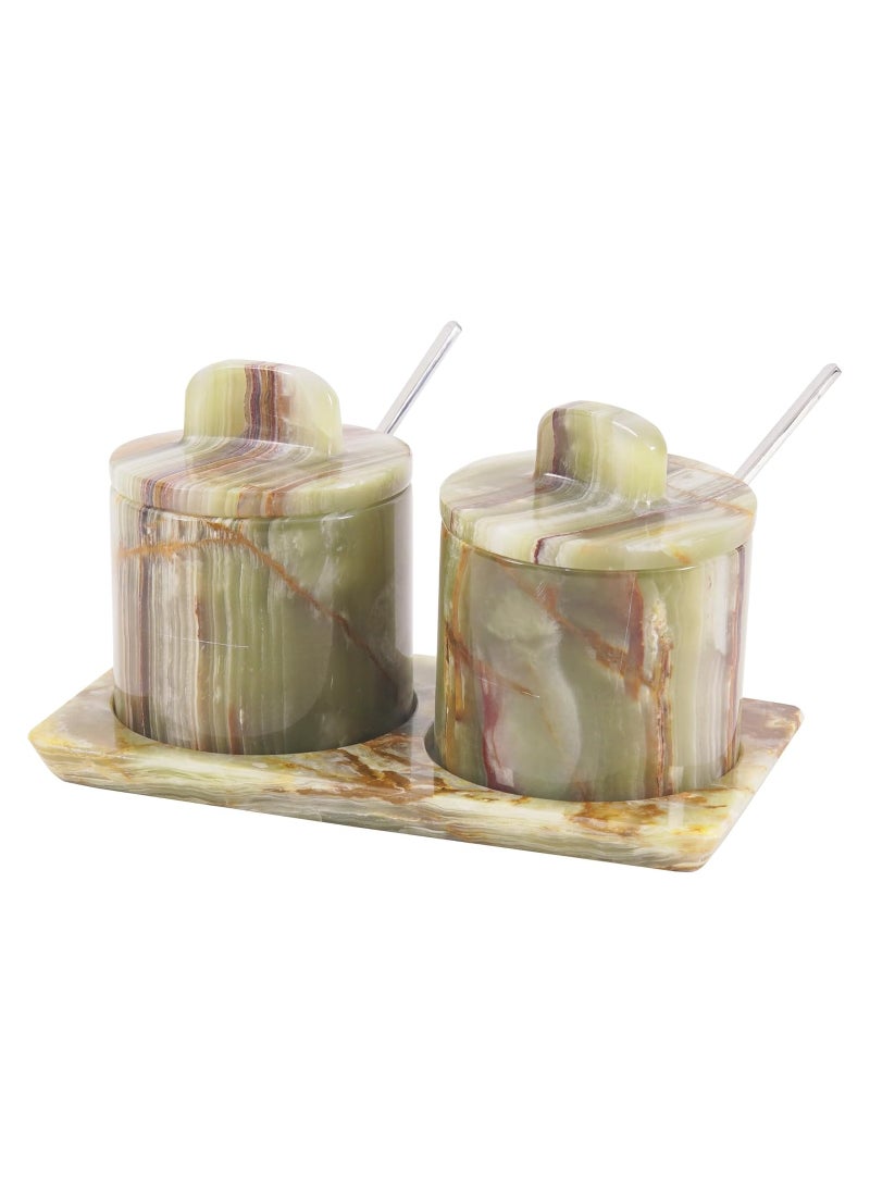 Marble Salt Cellar with Lid and Tray 3'' Inches Green Handmade Salt Containers for Countertop - Marble Salt Jar with Lid For Kitchen Table, Marble Kitchen Accessories