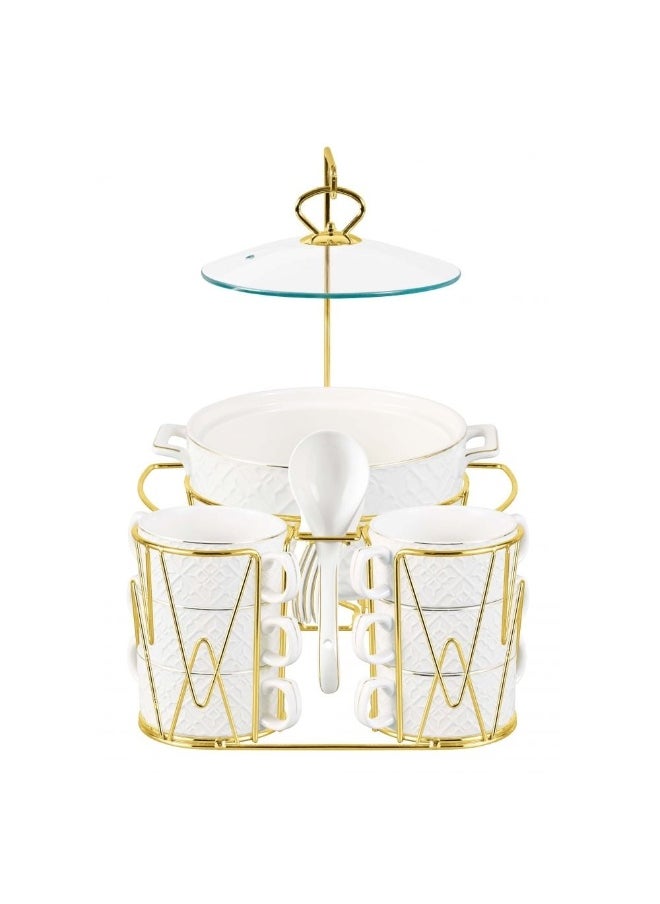 Orchid 16 Piece Embossed Soup Set Elegant Porcelain Soup Bowls with Saucers Stylish Embossed Design Perfect for Serving Soup Stews and More Durable Kitchenware