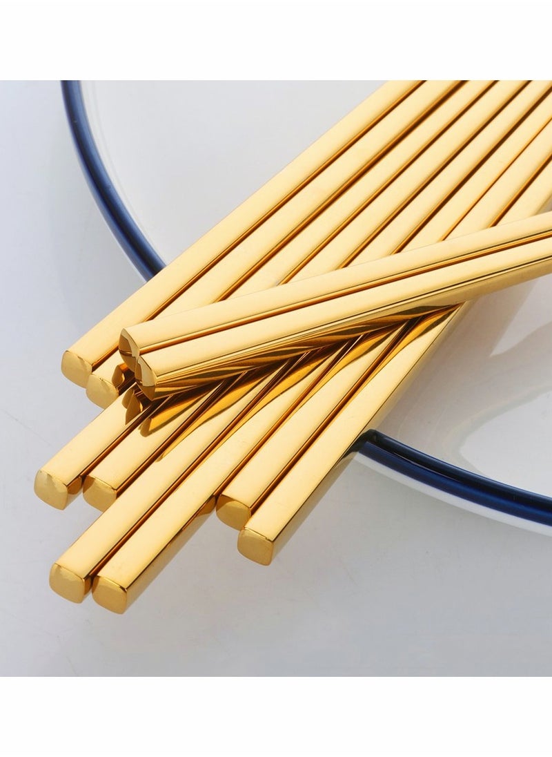 Chopsticks Stainless Steel Chopsticks Gold Reusable Chopsticks 5 Pairs Dishwasher Safe Metal Stainless Chopsticks Lightweight Easy to Use Square Lightweight Chop Sticks Gift Set