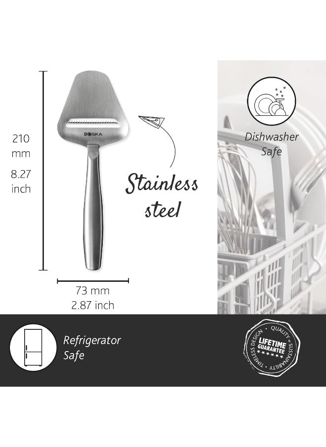 BOSKA Stainless Steel Cheese Slicer - Copenhagen For All Types of Cheese - Multi-Functional Cheese Slicer - Handheld Slicer - Silver Non-Stick - Dishwasher Safe - For Kitchen Cooking