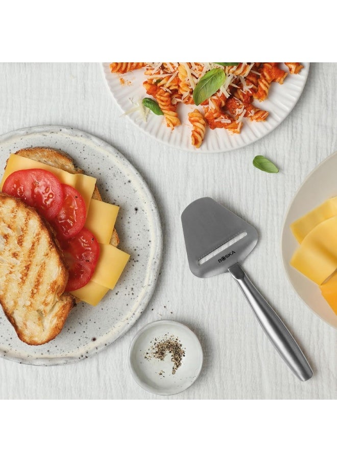 BOSKA Stainless Steel Cheese Slicer - Copenhagen For All Types of Cheese - Multi-Functional Cheese Slicer - Handheld Slicer - Silver Non-Stick - Dishwasher Safe - For Kitchen Cooking