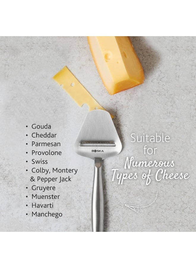 BOSKA Stainless Steel Cheese Slicer - Copenhagen For All Types of Cheese - Multi-Functional Cheese Slicer - Handheld Slicer - Silver Non-Stick - Dishwasher Safe - For Kitchen Cooking