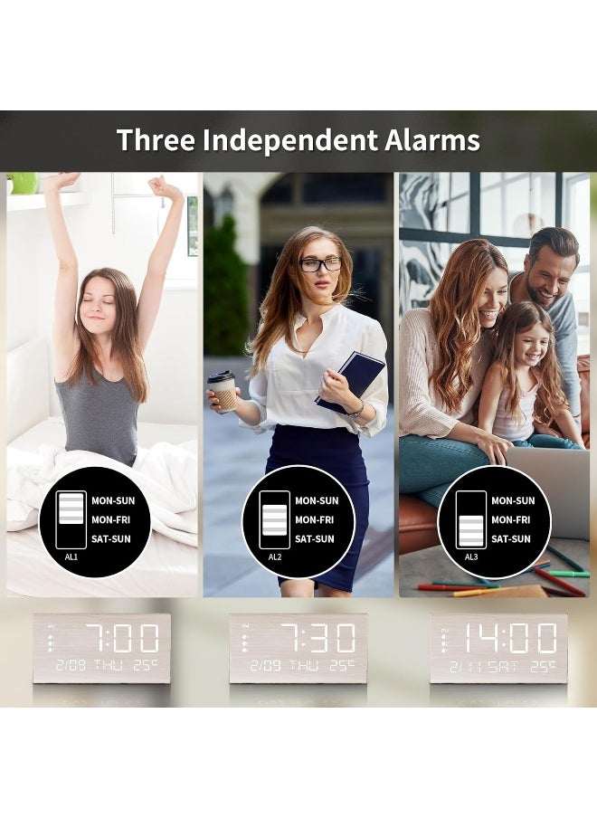 JALL Digital Alarm Clock, with Wooden Electronic LED Time Display, 3 Alarm Settings, Weekday/Weekend Mode, Temperature Detect, Wood Made Electric Clocks for Office, Bedroom, Bedside