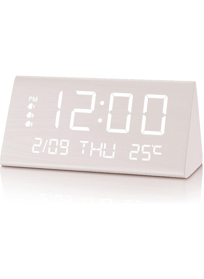 JALL Digital Alarm Clock, with Wooden Electronic LED Time Display, 3 Alarm Settings, Weekday/Weekend Mode, Temperature Detect, Wood Made Electric Clocks for Office, Bedroom, Bedside