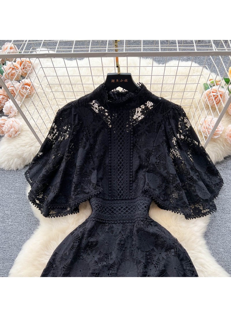New Collar Heavy Industry Hook Flower Hollow Lace Dress