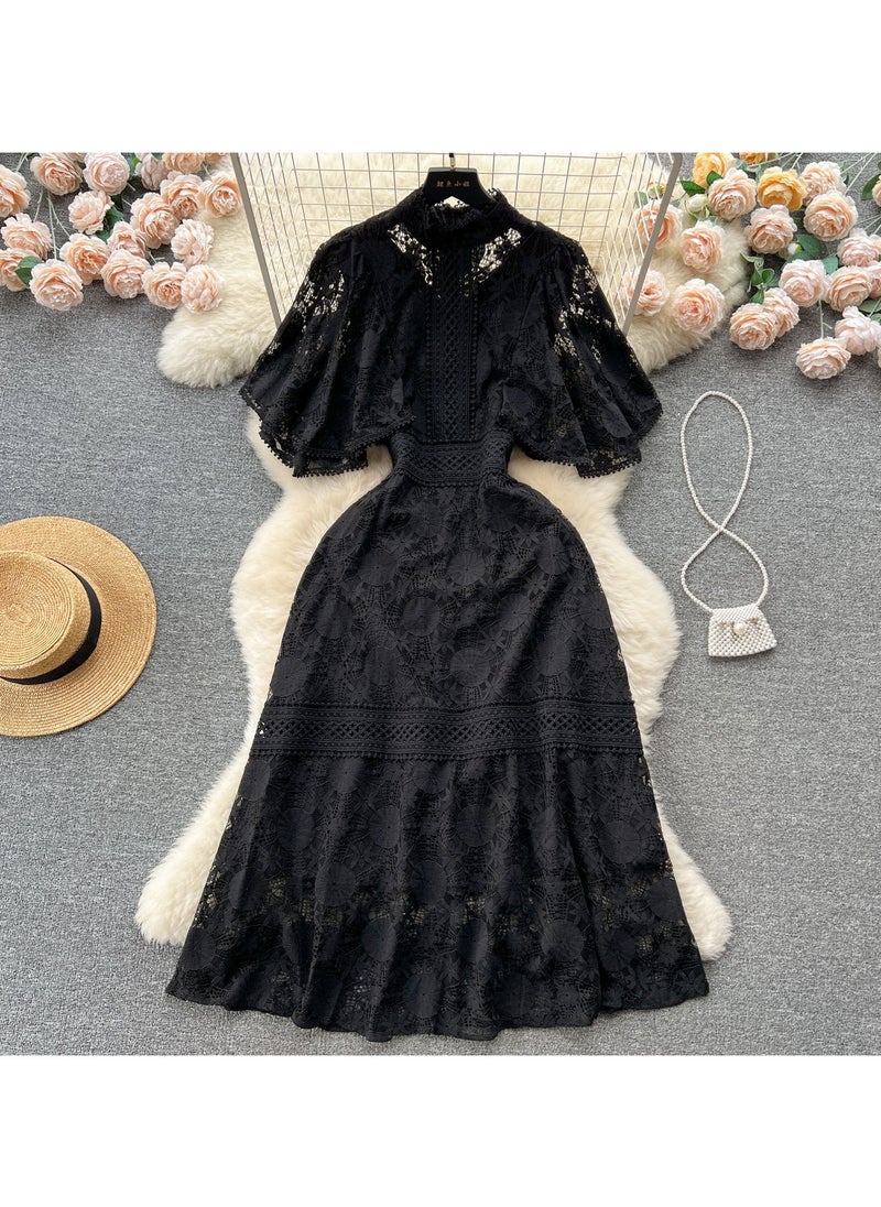 New Collar Heavy Industry Hook Flower Hollow Lace Dress