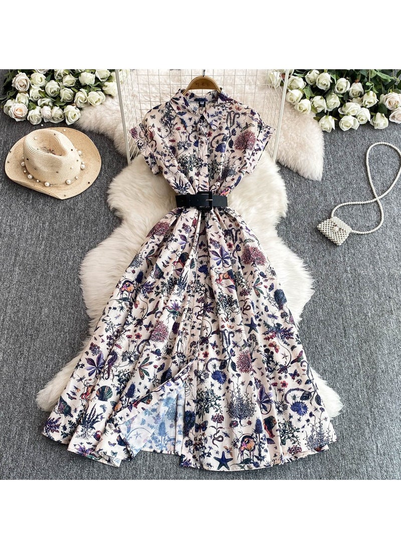 New Fashionable Lapel Floral Print Dress