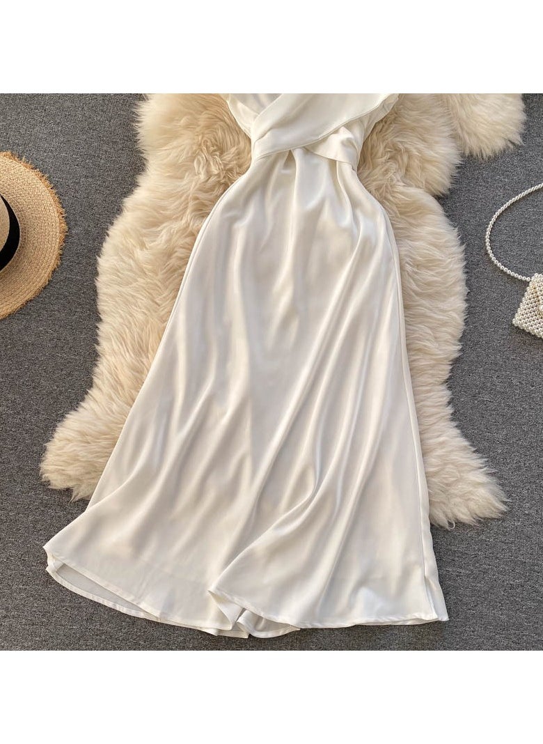 New High-End Cross V-neck Evening Gown Slim Fit Mid Length Skirt