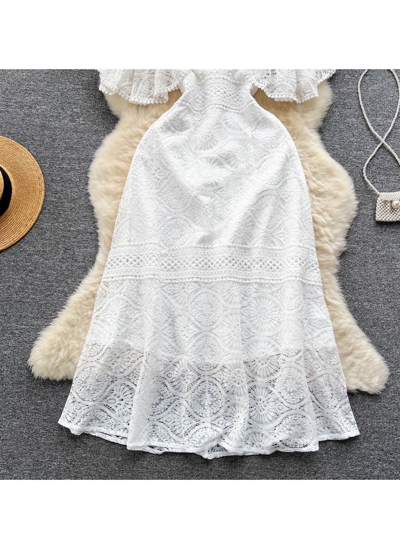 New Collar Heavy Industry Hook Flower Hollow Lace Dress