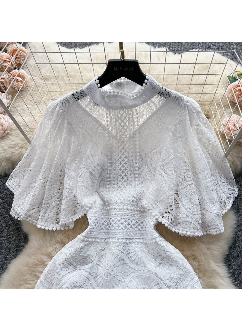 New Collar Heavy Industry Hook Flower Hollow Lace Dress