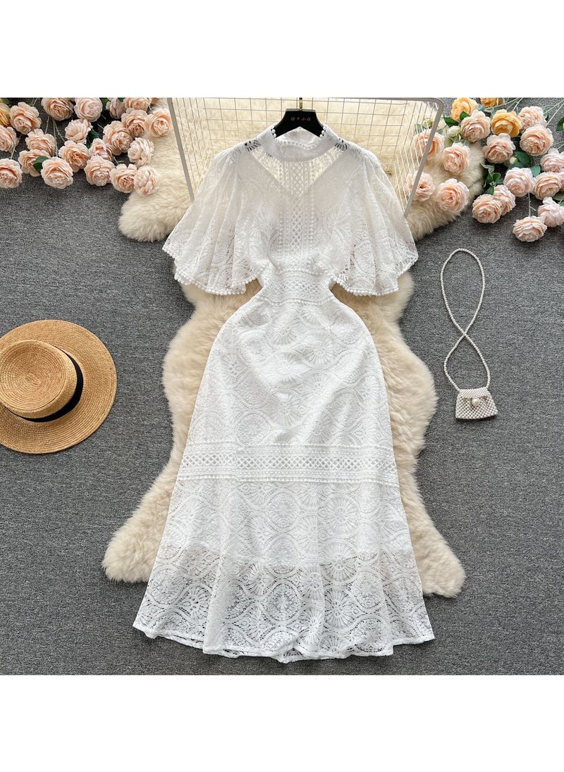 New Collar Heavy Industry Hook Flower Hollow Lace Dress