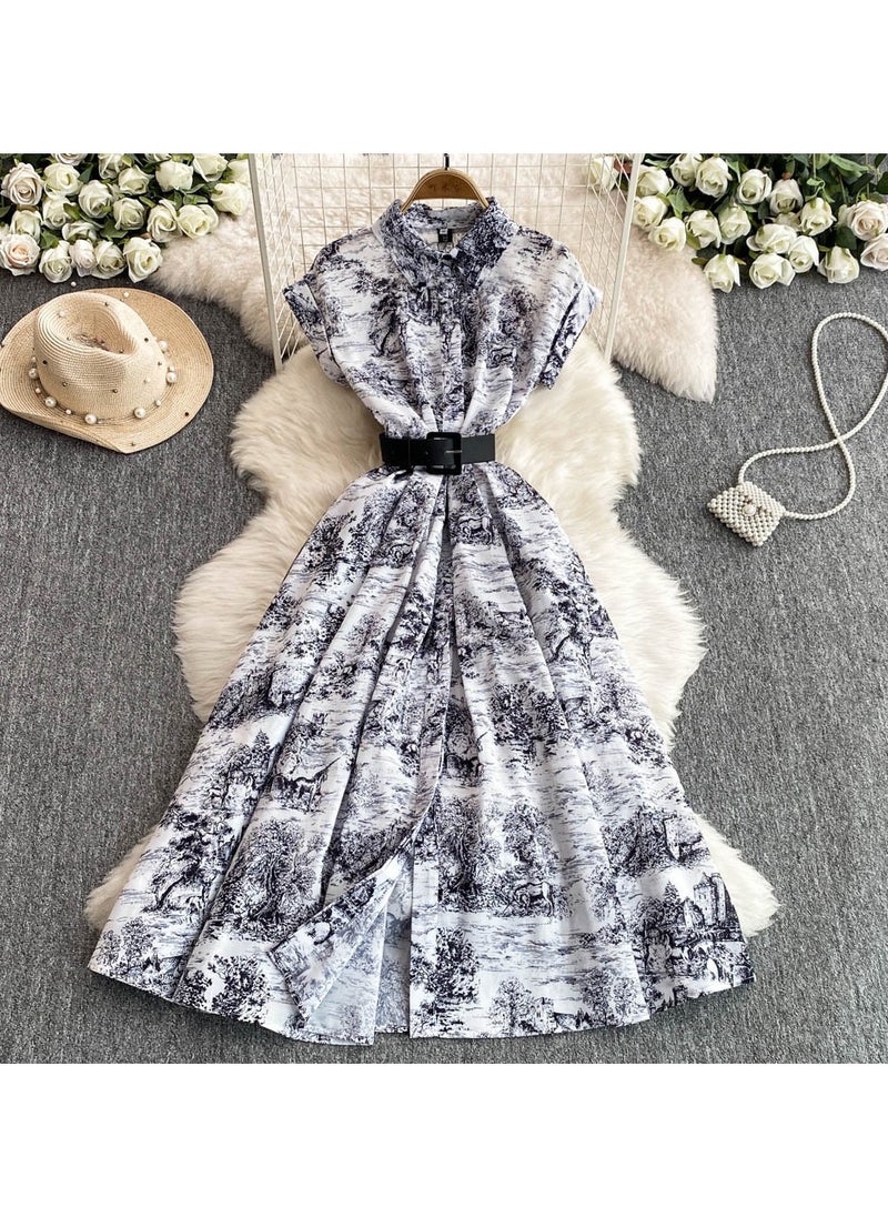 New Fashionable Lapel Floral Print Dress