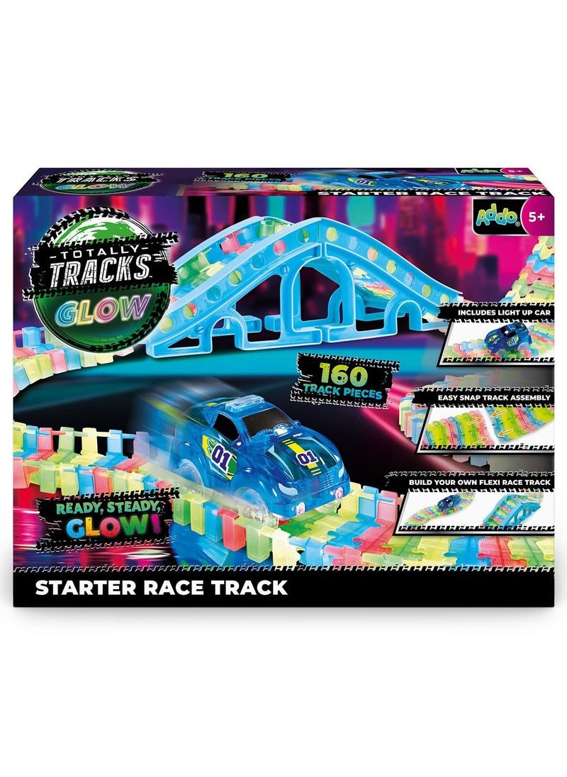 Addo Totally Tracks Glow Starter Race Track 160 Pieces Battery Operated | Glowing Racing Track | Car Adventures | Toy Play Vehicle | Build Your Own Racing Circuit | Gift  for Kids and Toddlers