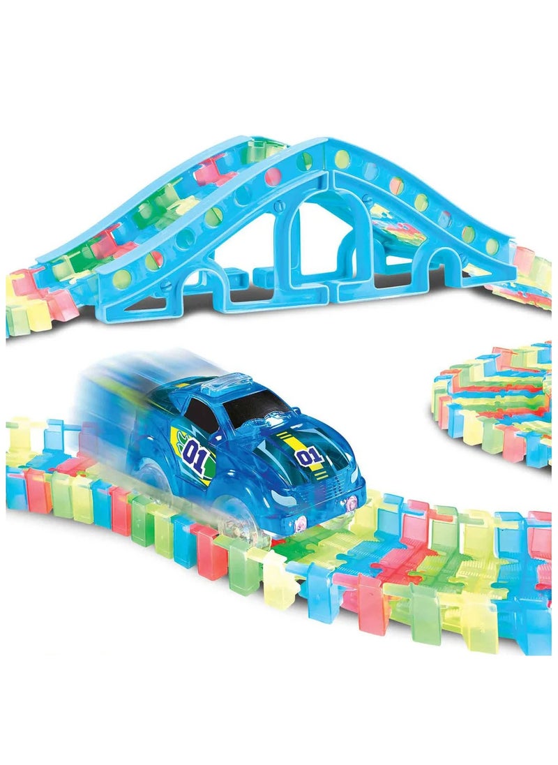 Addo Totally Tracks Glow Starter Race Track 160 Pieces Battery Operated | Glowing Racing Track | Car Adventures | Toy Play Vehicle | Build Your Own Racing Circuit | Gift  for Kids and Toddlers