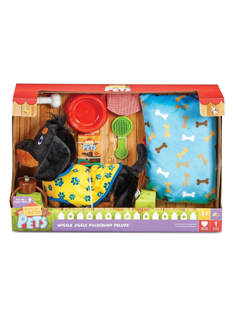 Addo Pitter Patter Wiggle Jiggle Dachshund Deluxe, Battery Operated | Soft Toy | Interactive Plush Toy | Snuggling Plush Pet |Gift for Kids and Toddlers