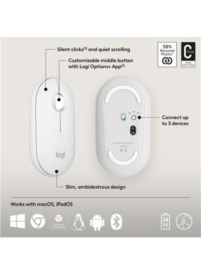 Pebble 2 M350s Wireless Mouse Bluetooth Wireless Up to 4000 DPI White White