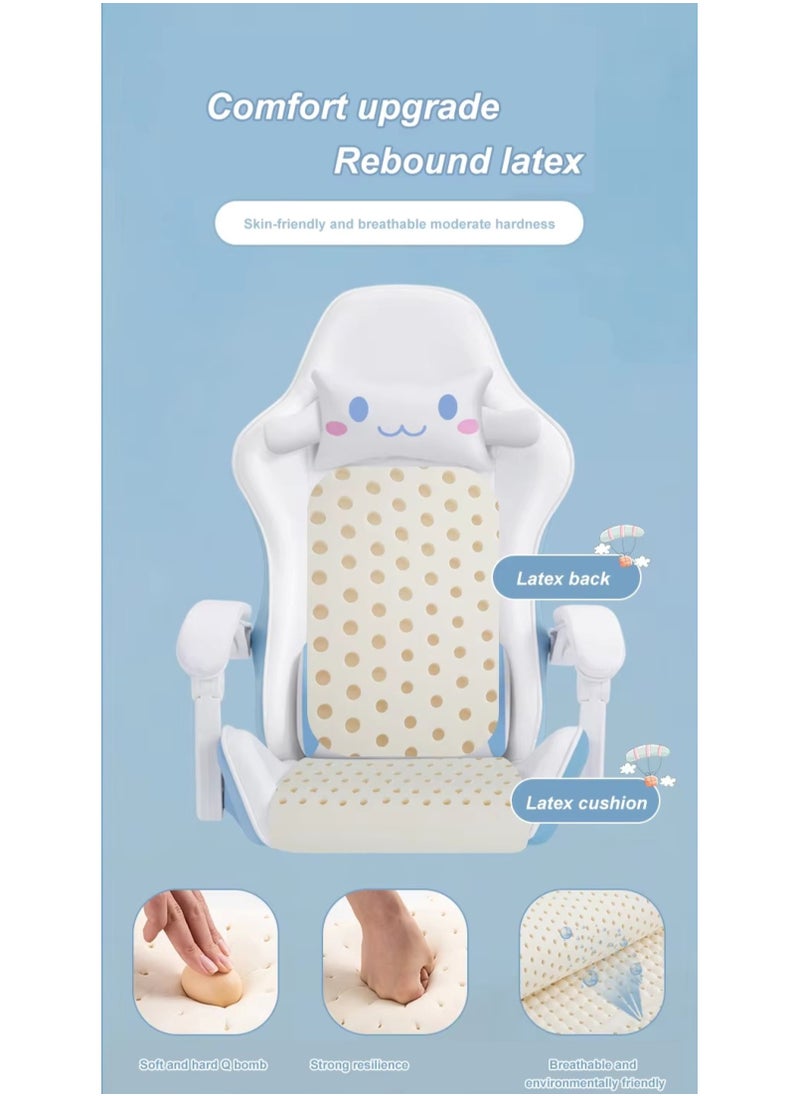 White & Pink Cartoon Gaming Chair with Footrest Ergonomic Comfort for Study & Gaming