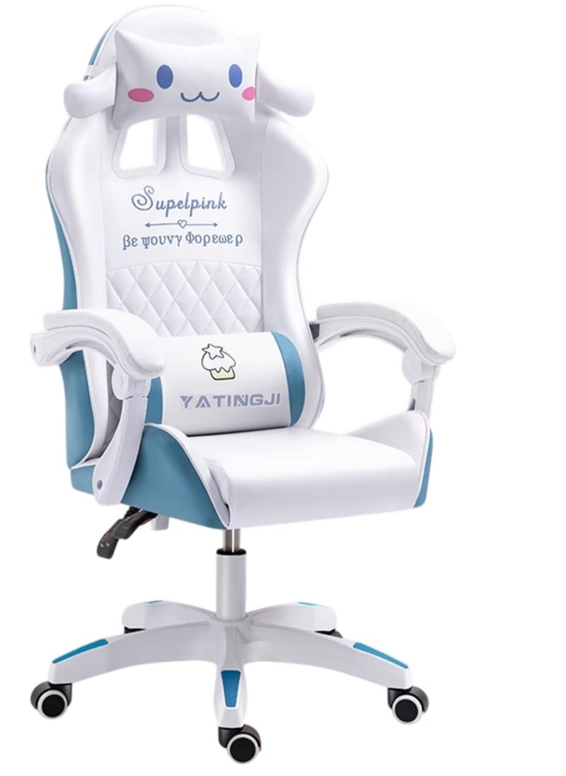 White & Blue Cartoon Gaming Chair Ergonomic Comfort for Study & Gaming