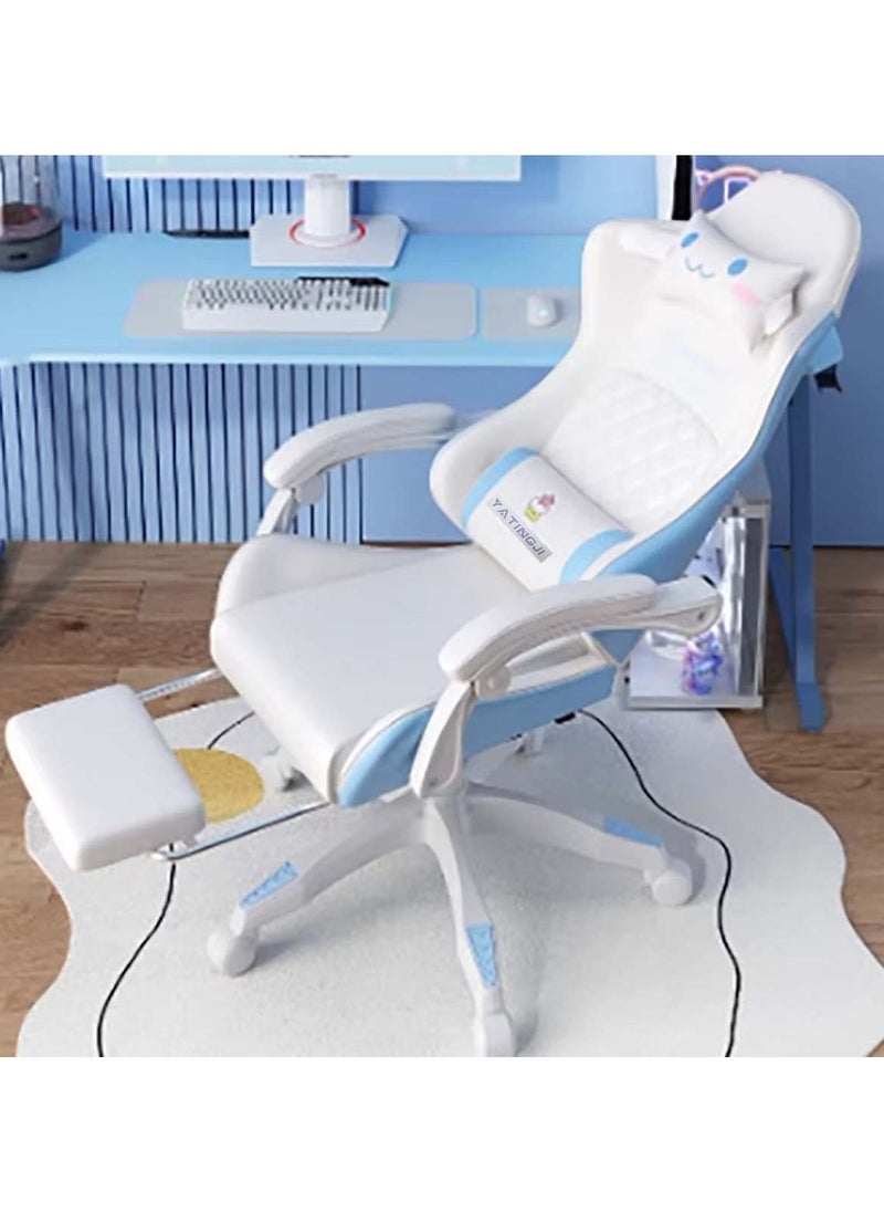 White & Blue Cartoon Gaming Chair with Footrest Ergonomic Comfort for Study & Gaming