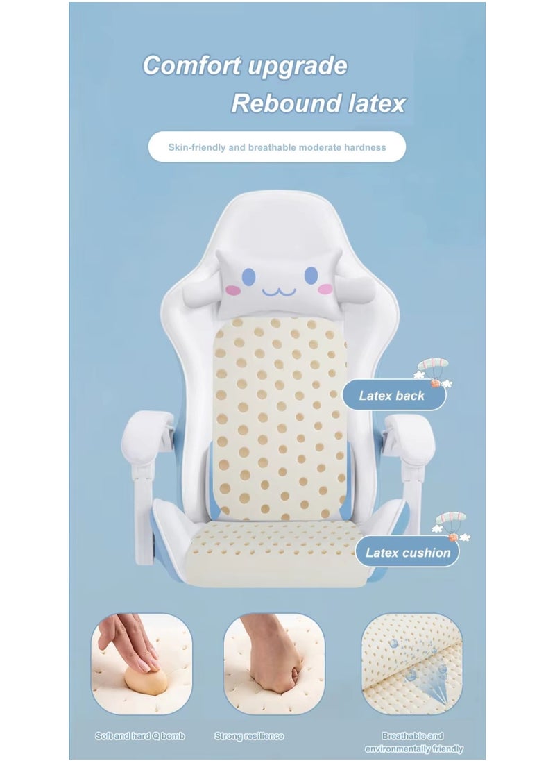 White & Blue Cartoon Gaming Chair with Footrest Ergonomic Comfort for Study & Gaming